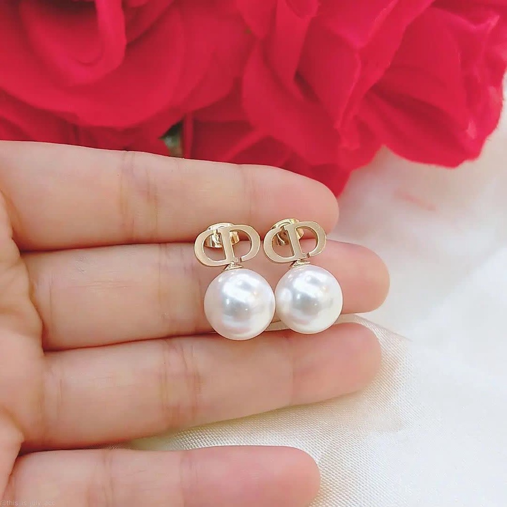 Anting Titanium Daily Pearl Mutiara C.Dior Mewah Anti Karat Fashion Wanita Aksesoris Cewek Korea TN-