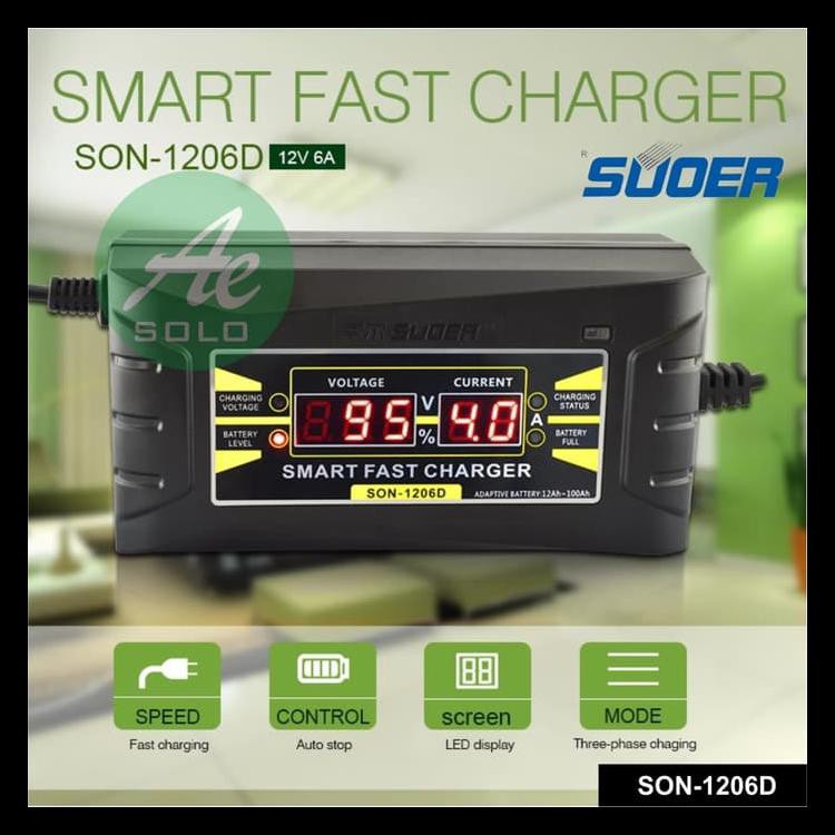 Alat Cas Aki Accu Charger Aki 12V 12Ah-100Ah Lcd Suoer Son-1206D Boom Sale