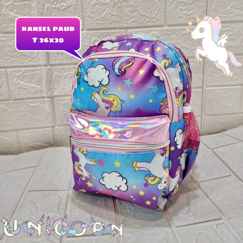 TAS RANSEL SEKOLAH PAUD ANAK PEREMPUAN DAN ANAK LAKI - LAKI  GAMBAR UNICORN AJAIB, SPIDER LABA LABA BAHAN KAIN TAHAN AIR