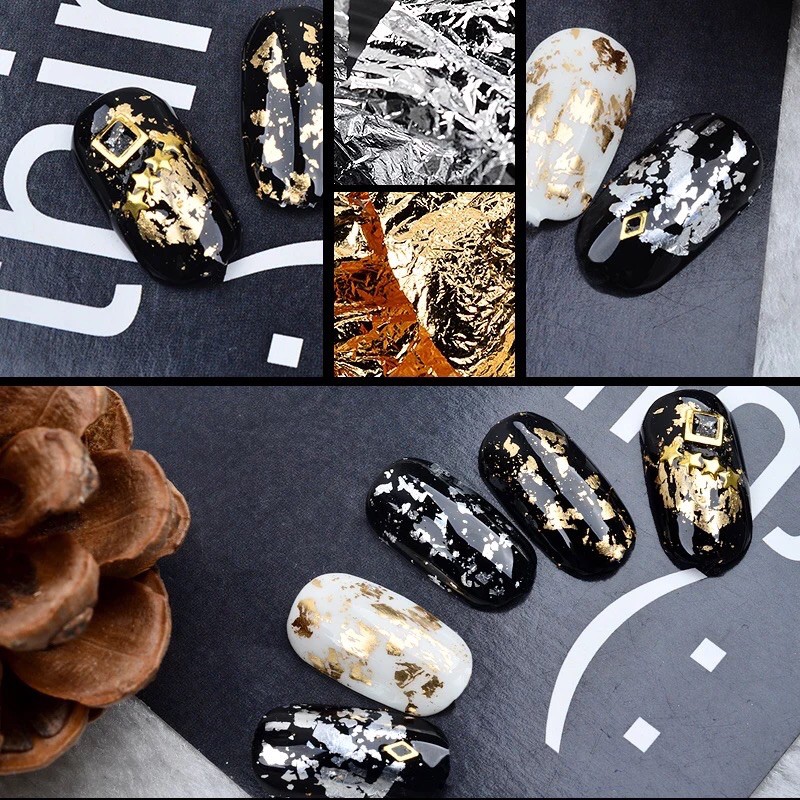 Nail Art Foil Paper gold dan silver Nail Decoration 3D