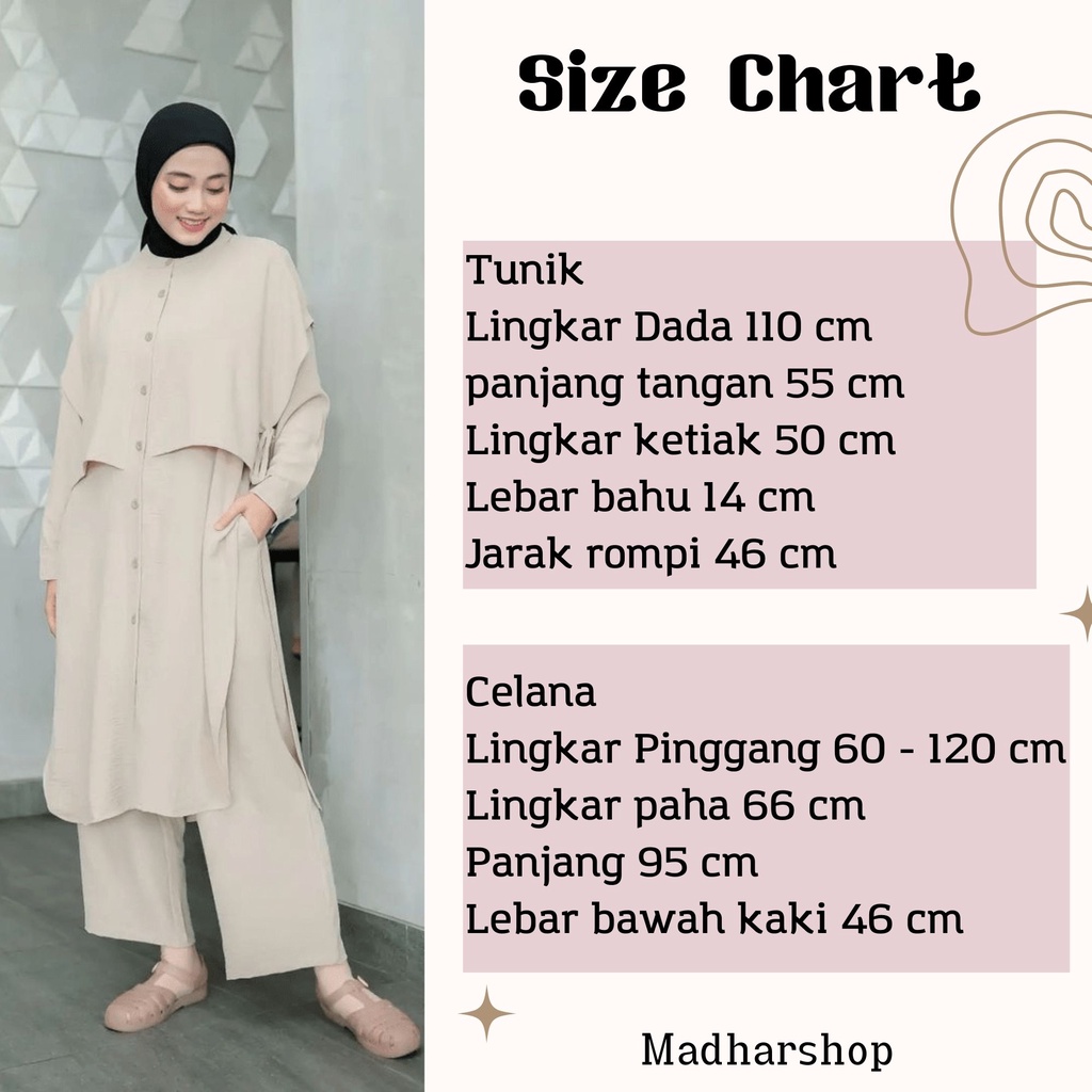 Naura Set Setelan Celana + Tunik Full Kancing Depan Bahan Airflow Crinkle Premium Polos Size XL Ld 110 Jumbo / One Set Celana dan Tunik Wanita Remaja Belah Samping / Setcel Atasan dan Bawahan Wanita Kekinian 2022 / Stelan Long Tunik Terbaru