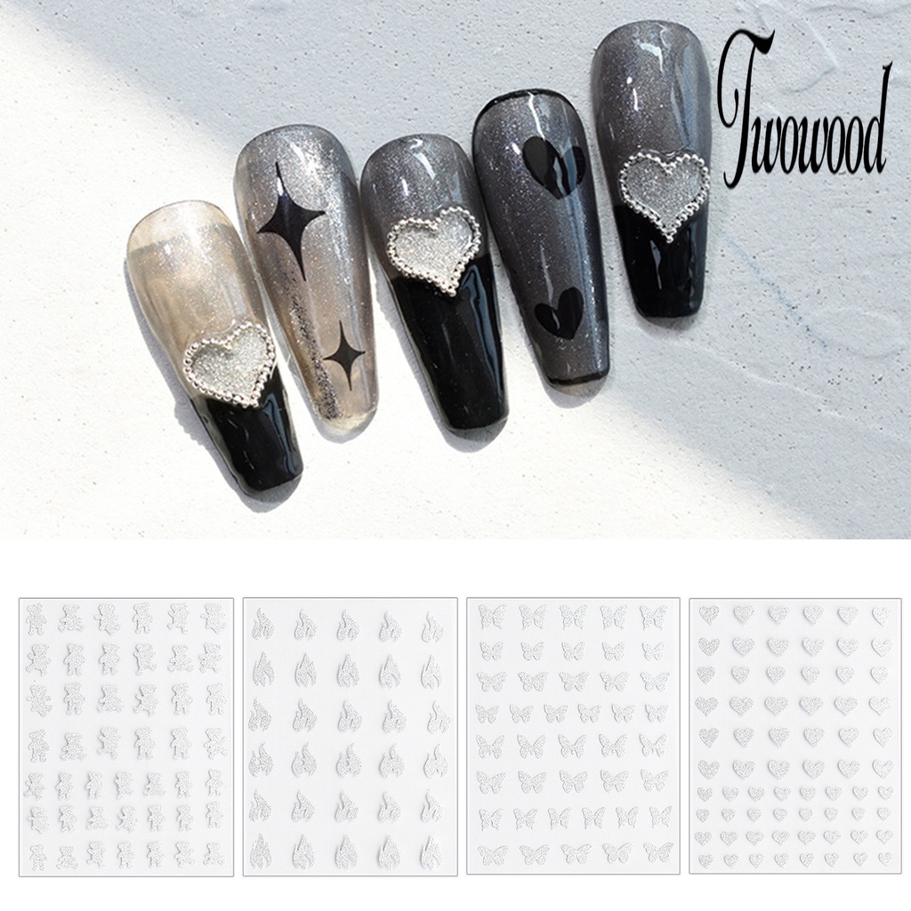 Stiker Nail Art Bentuk Hati Aneka Bentuk Warna Silver Untuk Wanita