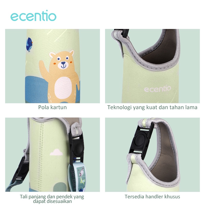 ecentio minum tas botol anak /sabuk isolasi kartun merah muda/hijau Tali panjang dan pendek yang dapat disesuaikan Tersedia handler khusus