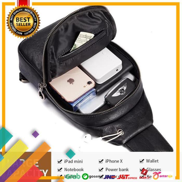 HOT SALE.. TAS SELEMPANG PRIA KULIT SLING BAG FASHION TAS DADA IMPORT DIDE 826 - COKELAT ..TERMURAH
