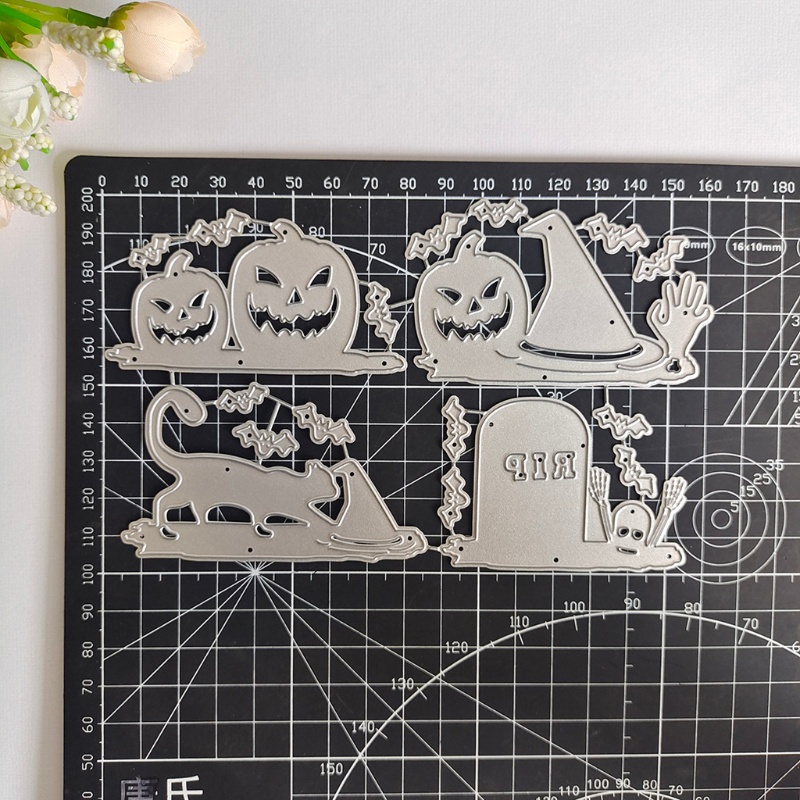 Cetakan Stensil Cutting Dies Motif Labu Halloween Bahan Metal Untuk Scrapbook / Craft DIY