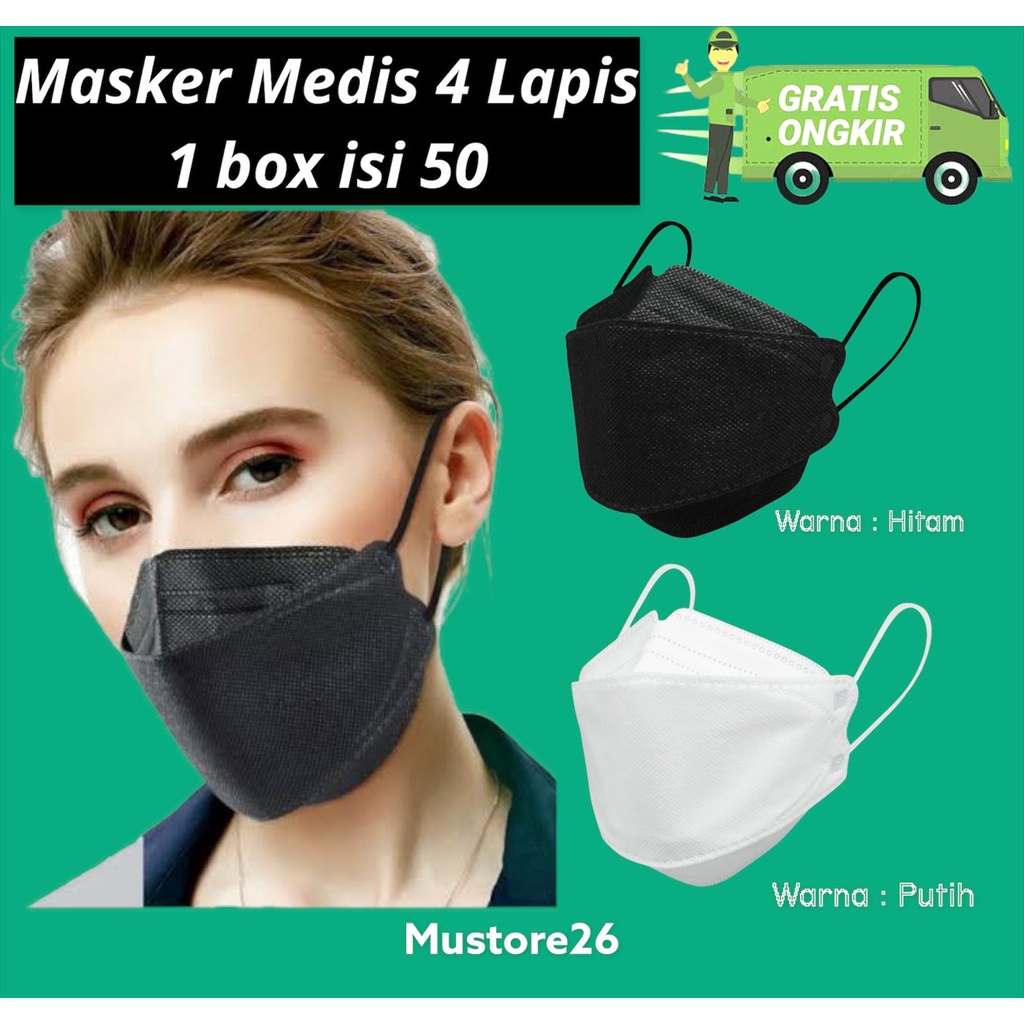 Masker Medis Mulut Earloop KF94 4Ply Pengait Telinga 4 Lapis Filter isi 50 pcs Masker Korea