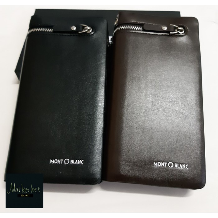 Dompet Panjang Kulit Mont Blanc 11 slot kartu Pria Wanita Impor HP  - Hitam