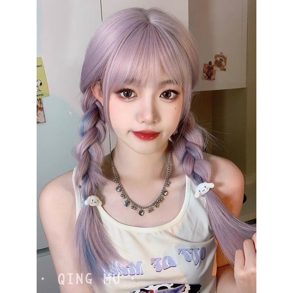 T368 full wig korean straight pink blue 63 cm