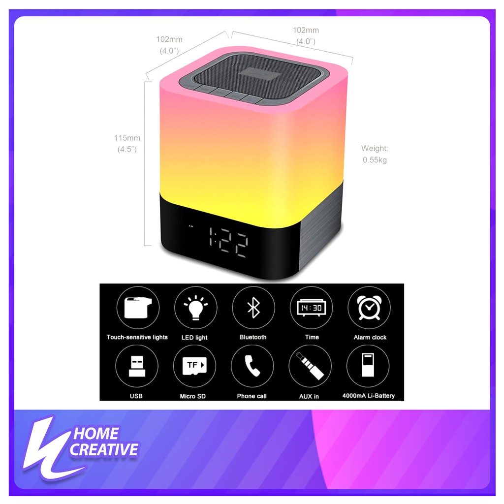 Taffware Jam Alarm Bluetooth Speaker Colorful LED Light Multifungsi