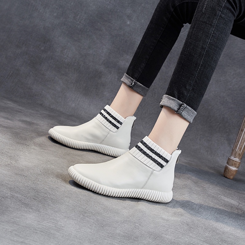 Sepatu Boot Martin Sepatu Bot Pendek Wanita Asli Kulit 2020 Flat Wanita Hamil Non-Slip Pendek Rajuta