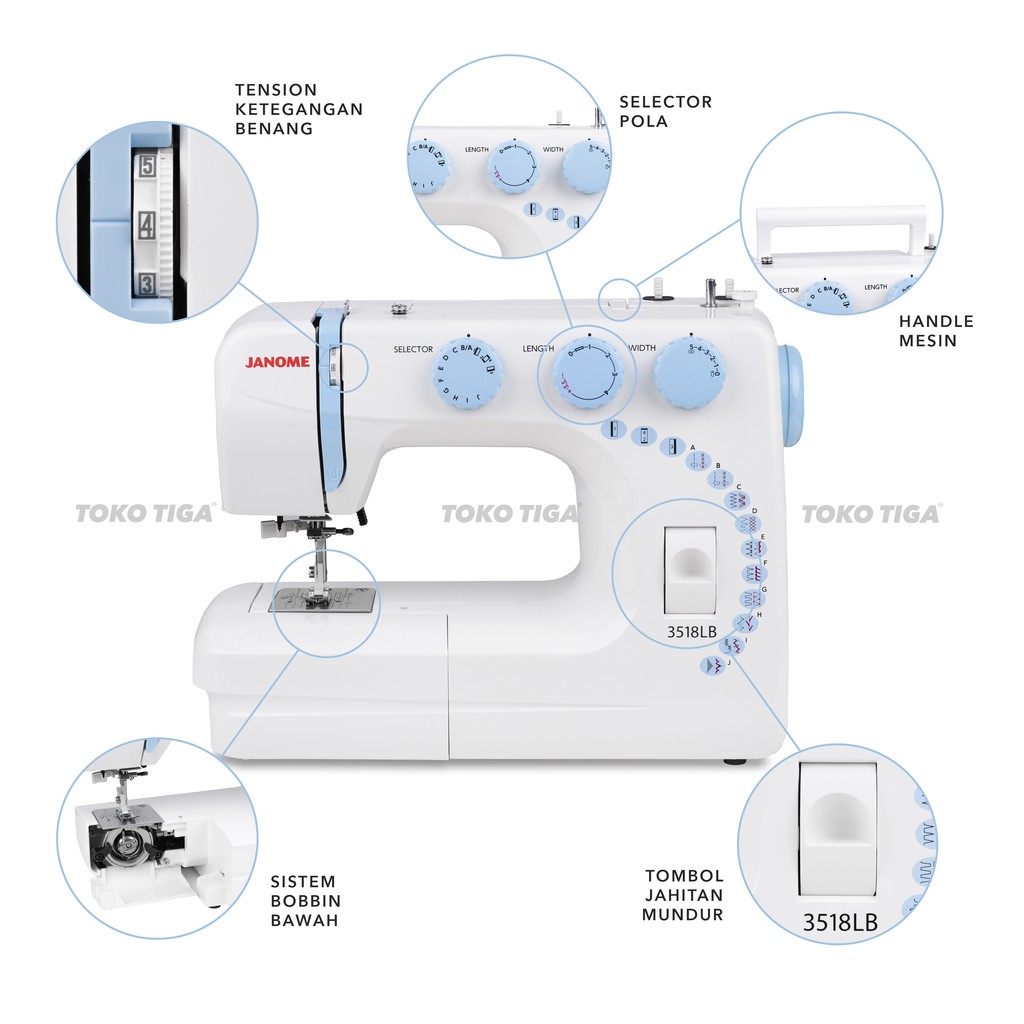 Mesin Jahit JANOME 3518LB / 3518-LB Portable Multifungsi