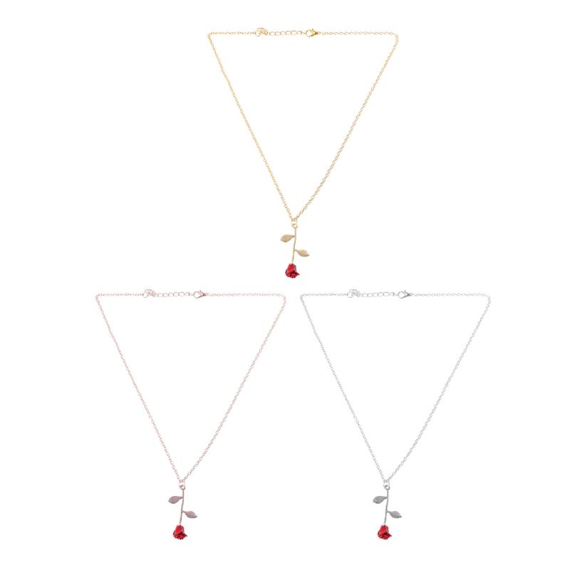 Siy Vintage Beauty and Beast Golden Filled Necklace Perhiasan Dekorasi 3D Mawar Merah Liontin Kalung Pesta Nikmat Perempuan G