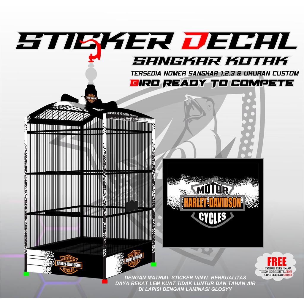 DECAL EBOD / TEBOK SANGKAR KOTAK NO. 1,2,3 GAMBAR HARLEY DAVIDSON KEREN