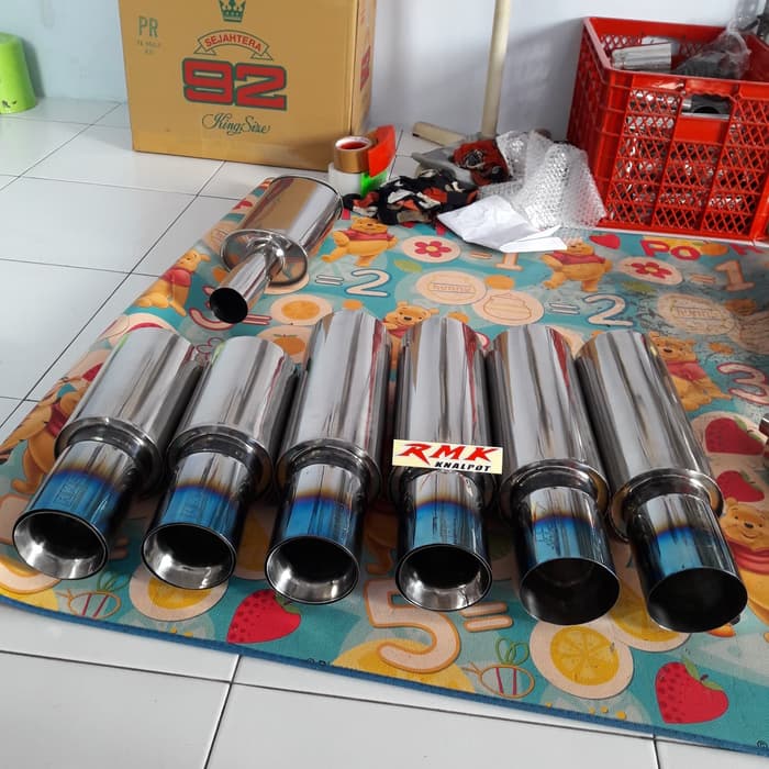 Knalpot Racing Mobil HKS Cincin Double Plat Burntip Biru