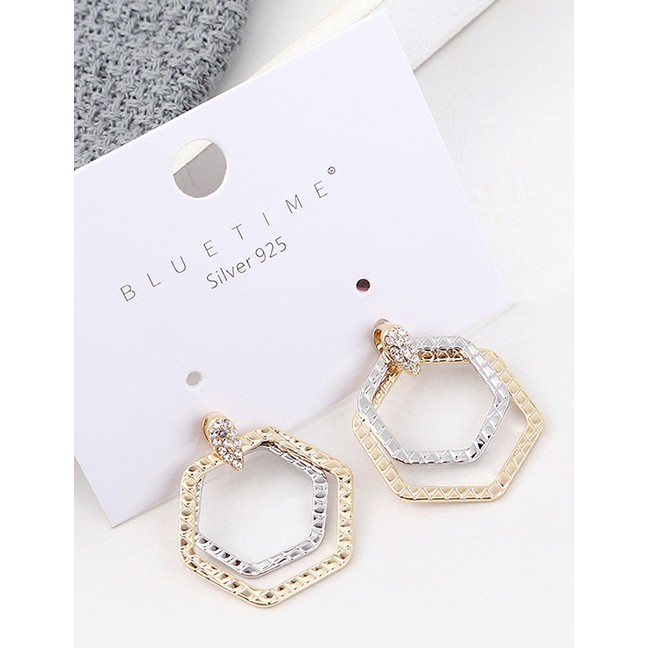 LRC Anting Tusuk Fashion Gold Plated Gold Oval Hollow S925 Silver Needle Stud Earrings Y62326