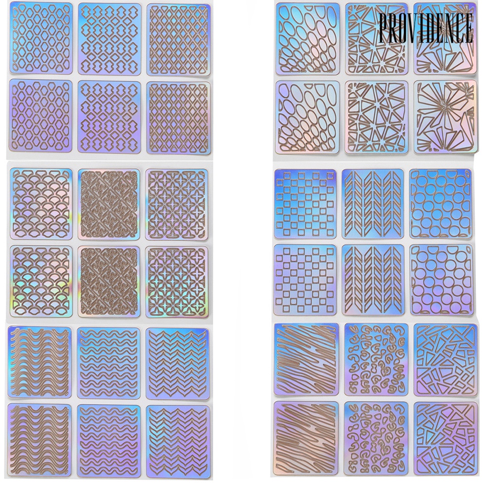 Providence 12 Sheets Stripes Wavy Hollow Printed Stamp Nail Art Templates Manicure Tool