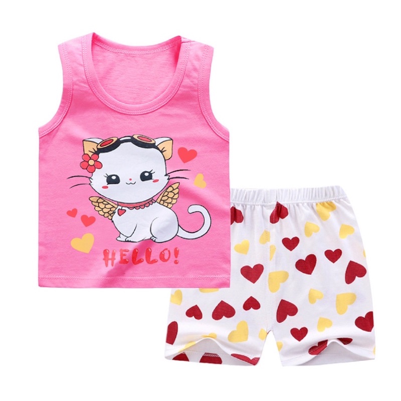 SETELAN ANAK CEWEK SINGLET KARAKTER CAT,RABBIT,BURUNG OWL,BINATANG,HEWAN,KARTUN SIZE 6 BULAN - 3 TAHUN