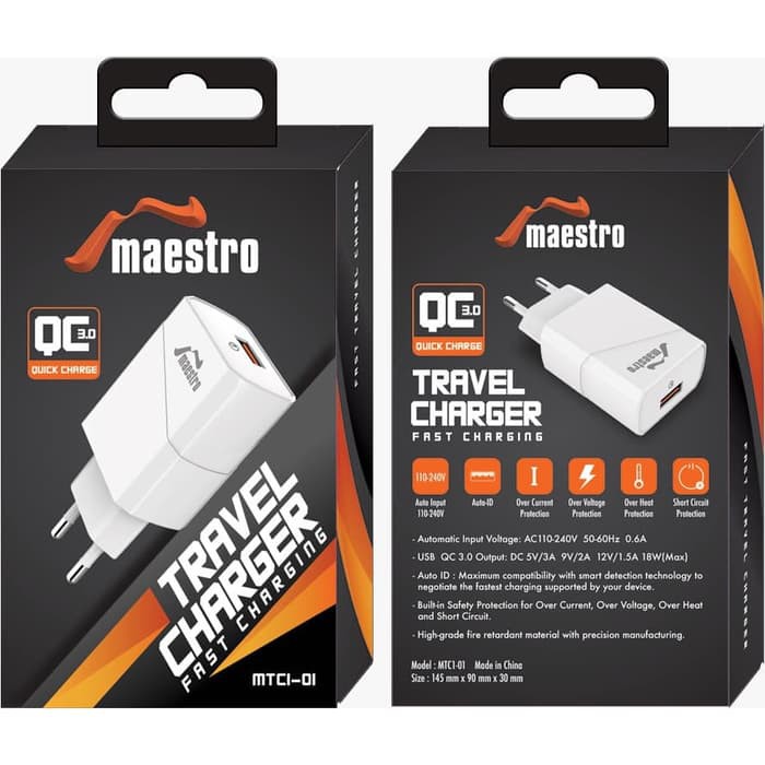 CHARGER MAESTRO 1 PORT QC 3.0 FAST (MAX 3A)