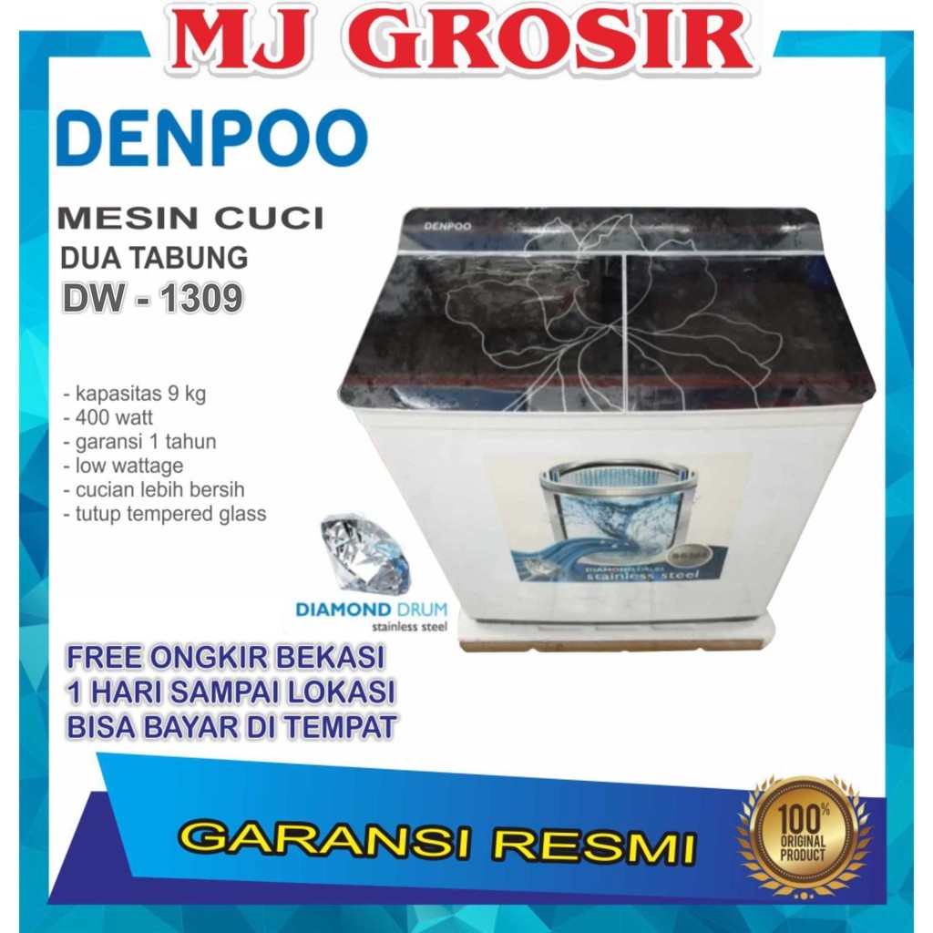 MESIN CUCI DENPOO DW 1309 PLATINUM 11KG 2 TABUNG DW1309 11 KG TWIN TUB