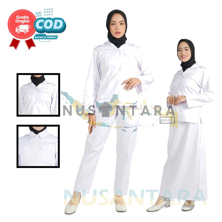 Seragam Pns Putih Wanita Setelan Kemeja Pdh ROK &amp; CELANA Seragam Paskibra Wanita Kemeja Pdh Wanita Baju Putih Pns