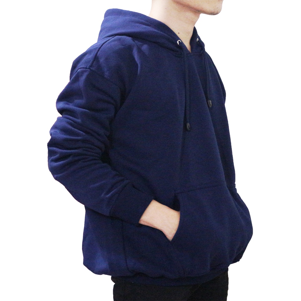 Jaket Sweater Hoodie Pria Jumper Polos Bahan Fleece - Navy Blue