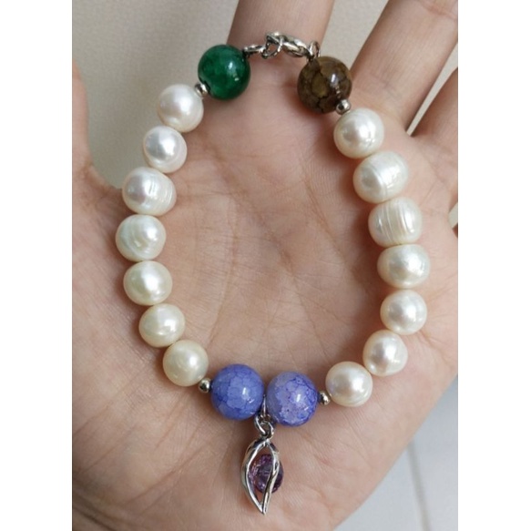 Gelang Mutiara Kombinasi Batu Mutiara Air Tawar Asli Lombok