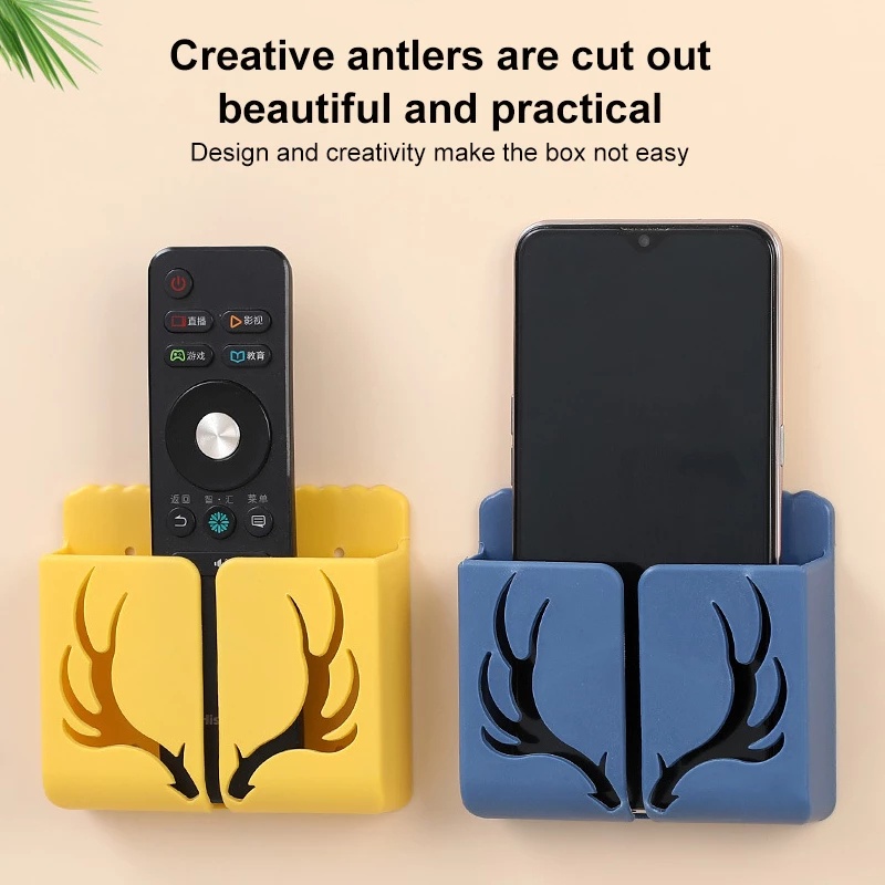 Home Wall Hanging Self Adhesive Antler Hollow Pattern Storage Box / Remote Control Mobile Phone Charging Holder