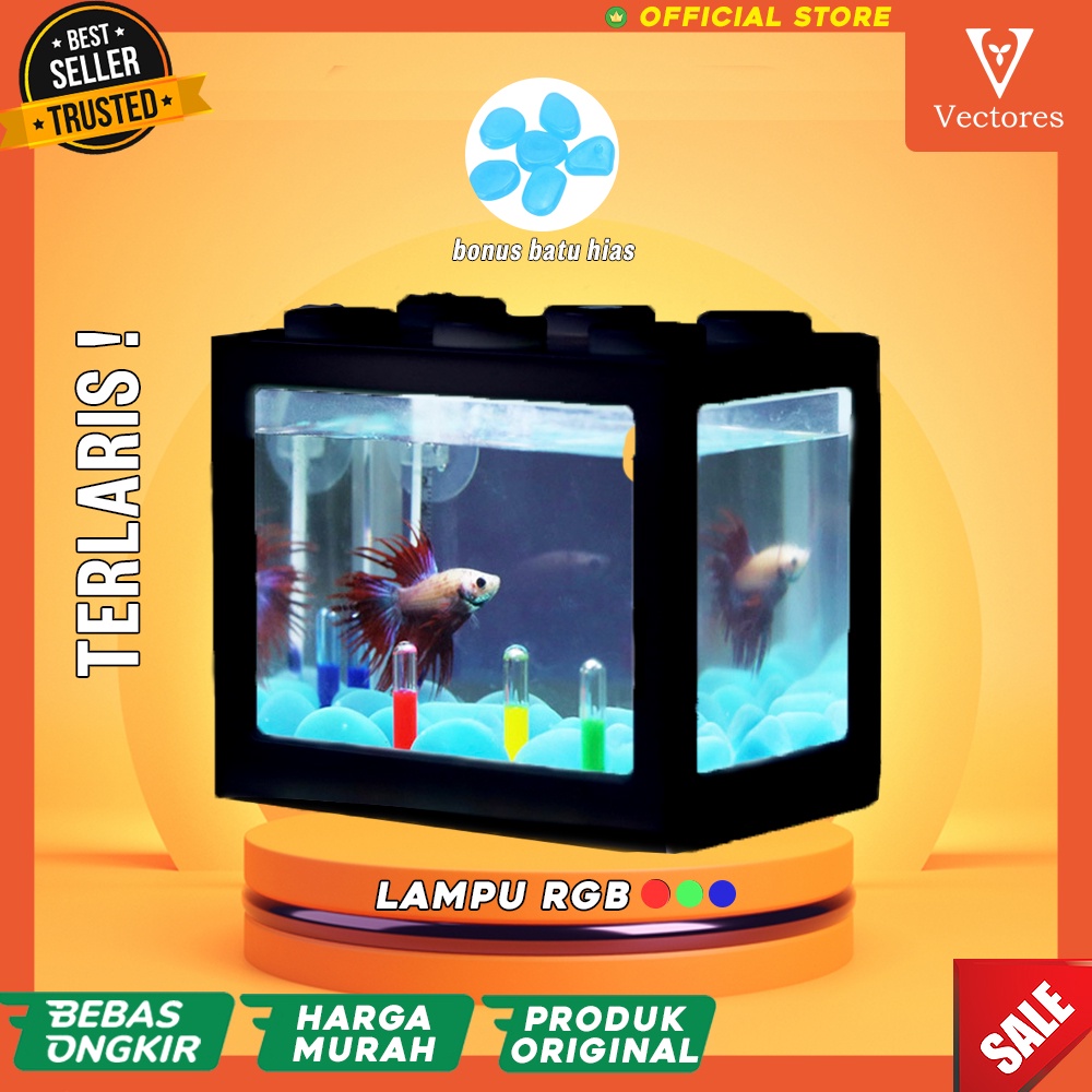 [ASLI 100%] Aquarium Mini Small Akuarium Kecil Ikan Cupang Ikan Hias Fish Tank FishTank Lampu LED Warna Akrilik Unik Aesthetic Terbaru