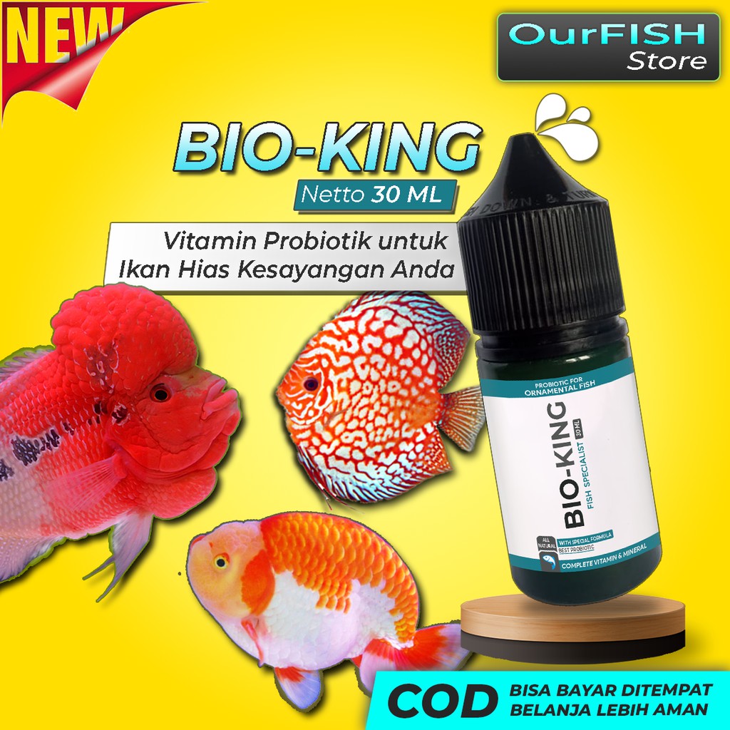 BIO-KING Vitamin Probiotik Ikan Hias Louhan Discuss Koki Manfish Arwana  Guppy Tetra Platy Koi Molly