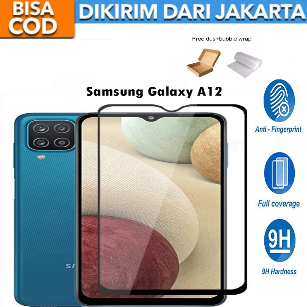 Tempered Glass Samsung Galaxy A12 Full Cover/Full ScreenScreen Protector Anti Gores