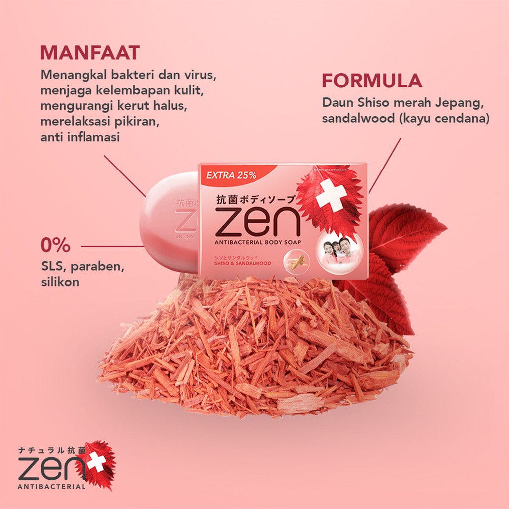 ❤ BELIA ❤ ZEN Antibacterial Body Soap Extra 25% 80+20 g gram besar kecil | Sabun Mandi Batang Zen Anti Bakteri Shinzui | BABY BUNNY