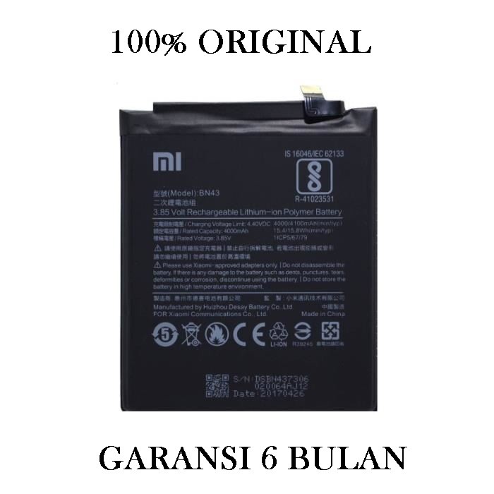 Baterai battery Redmi Note 4X XIAOMI BN43 Original100%