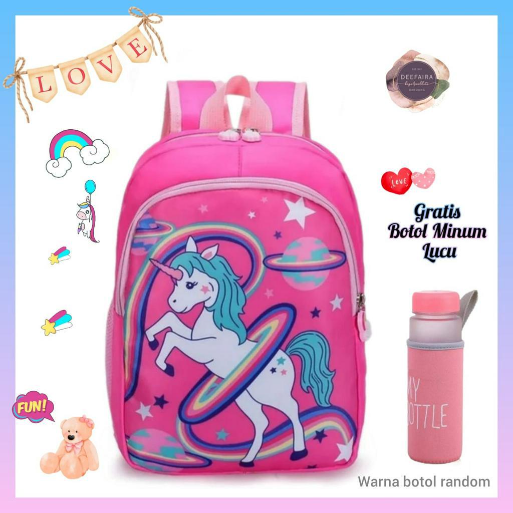 Tas Ransel Sekolah Anak Sd Paud Tk Model U NIQron Gratis Botol Minum Lucu