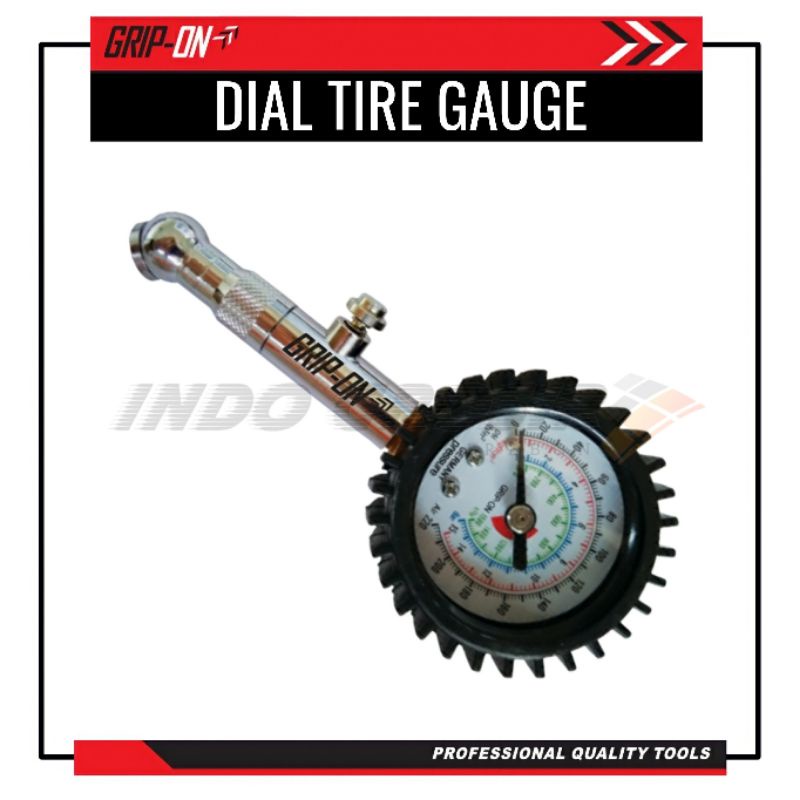 GRIP-ON Dial Type Tire Gauge 220psi Alat  Pengukur Tekanan Angin Ban Motor Mobil Model Bulat Lonceng