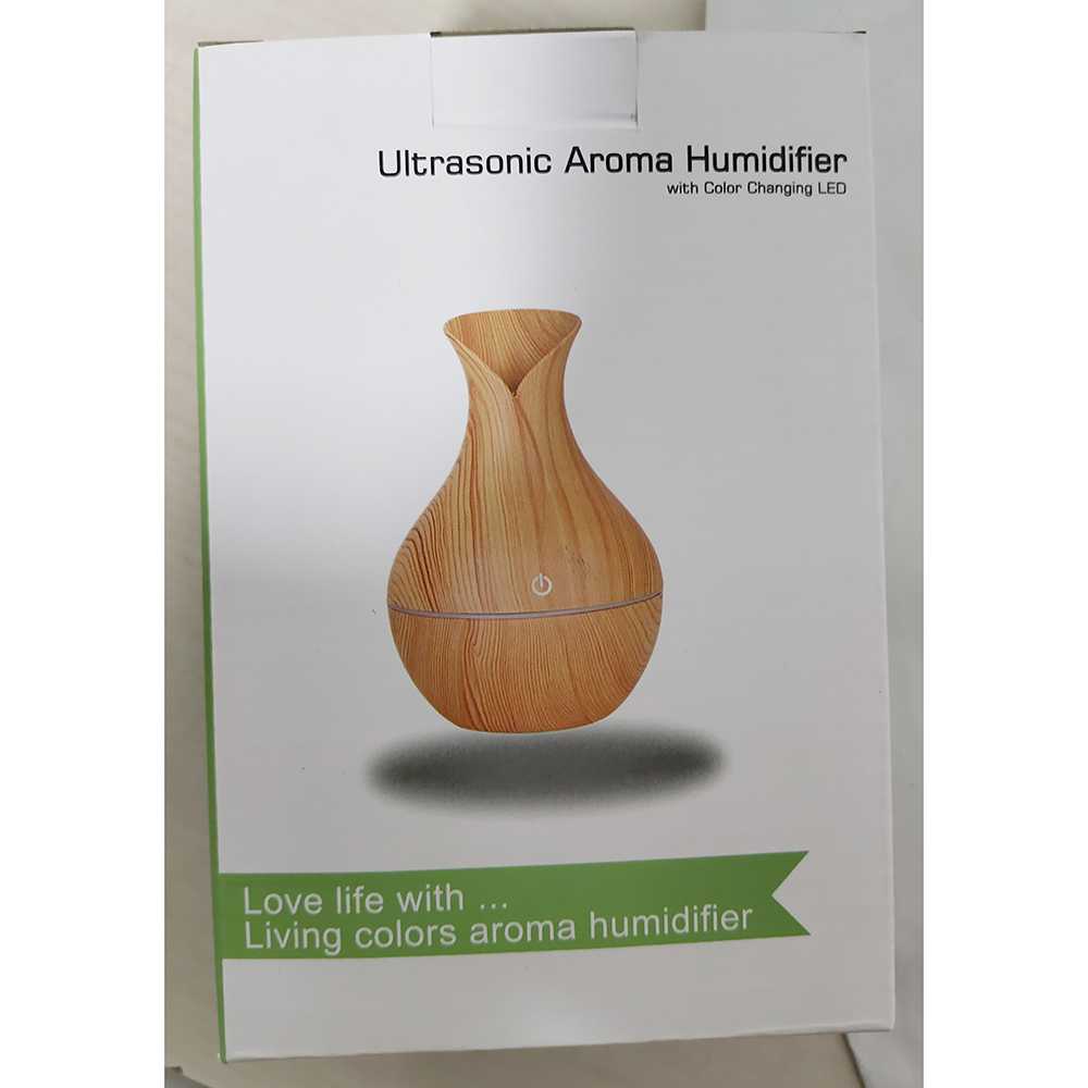 Humidifier 130ml Marble Marmer Wood LED 7 Warna Ultrasonic Aromatherapy Diffuser Vas Bunga Kayu