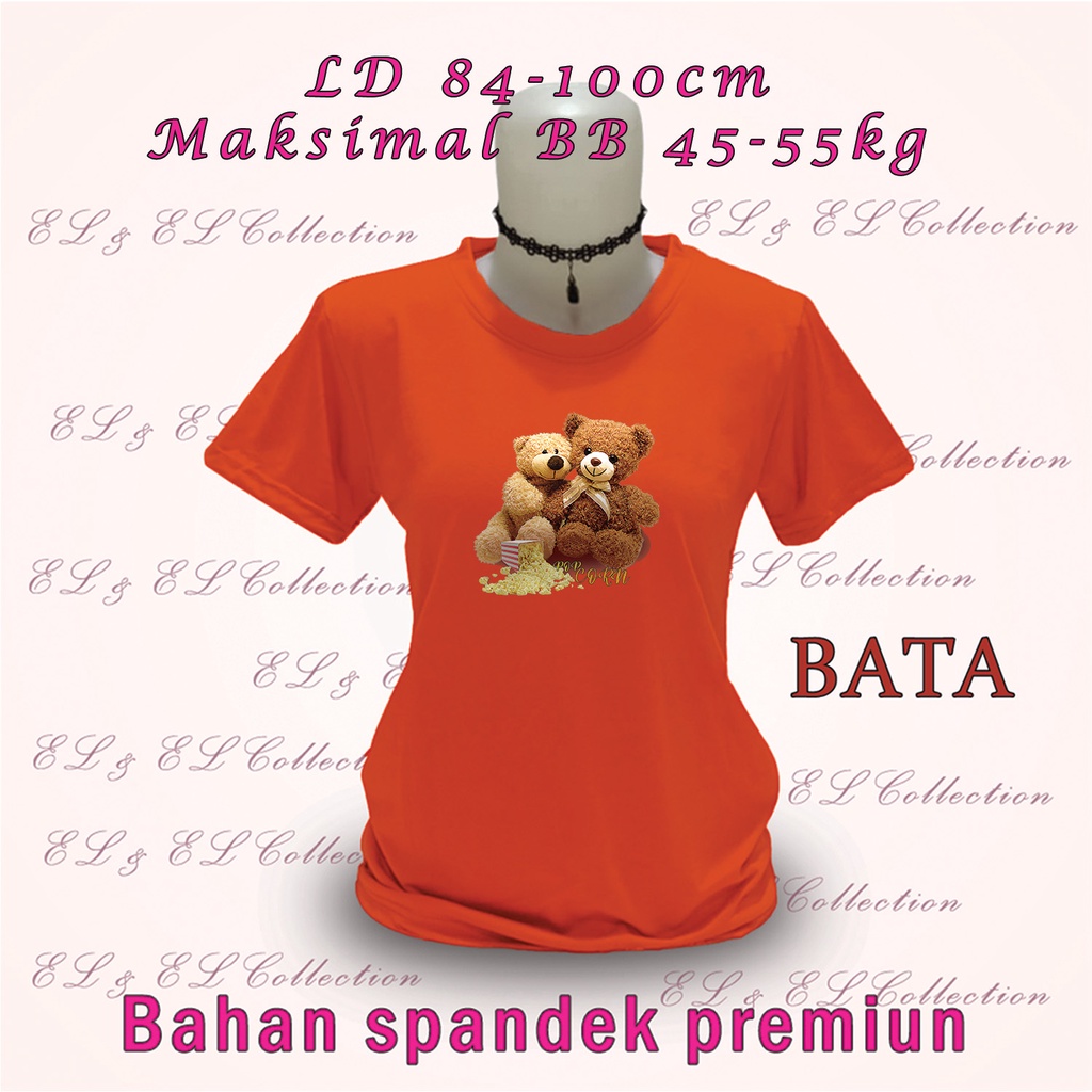 Kaos atasan wanita distro kasual basic baju cewek kekinian oneck popcorn bear terdapat 3 ukuran Ld 8