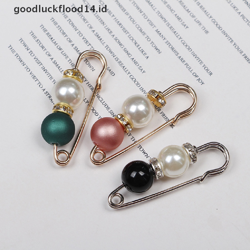 [OOID] Multi-color Pins Simulated Pearl Rhinestone Brooch Metal Pin Buckle For Women ID