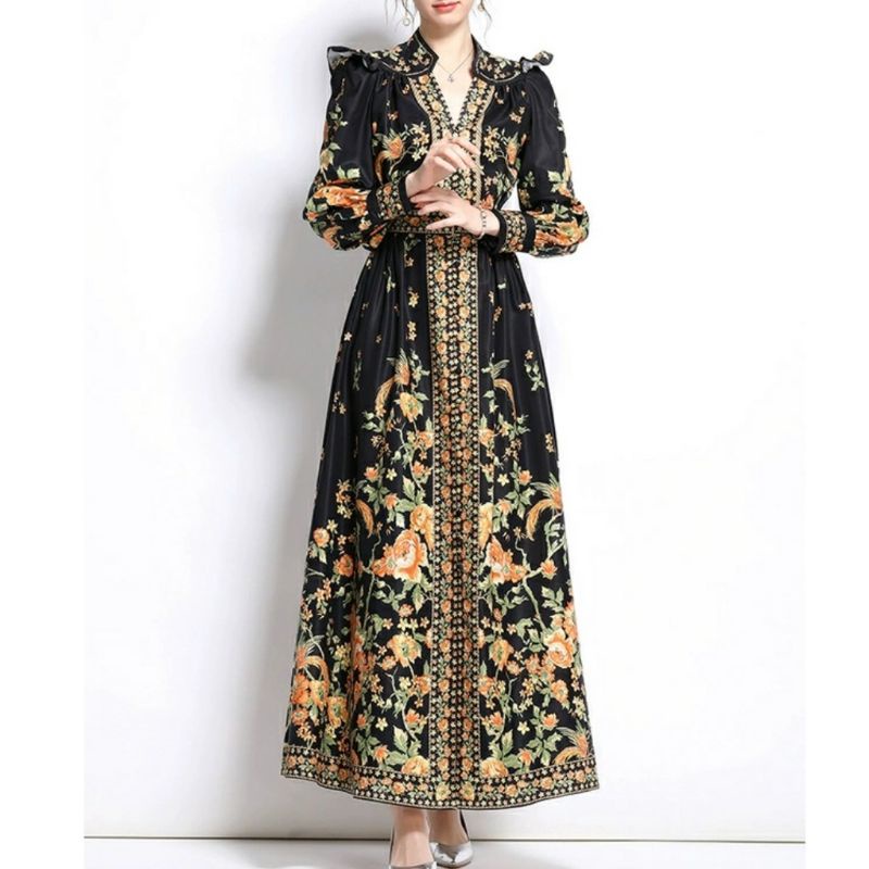 96500 Baju Maxidress longdress Maxi dress gaun pesta panjang PREMIUM MEWAH kerah Vneck busui Korean 