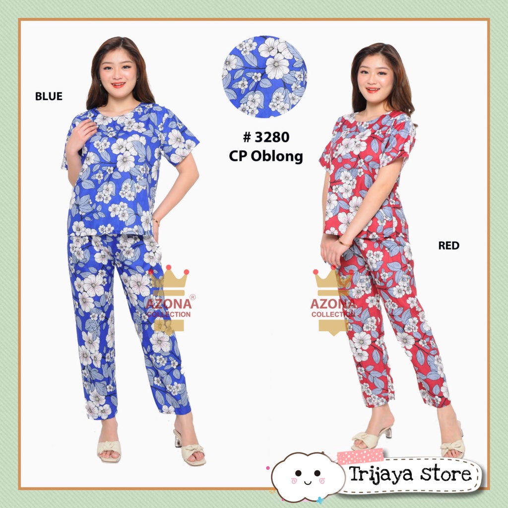 Trijaya . piyama wanita dewasa CP OBLONG one set / baju tidur bahan katun motif bunga allsize