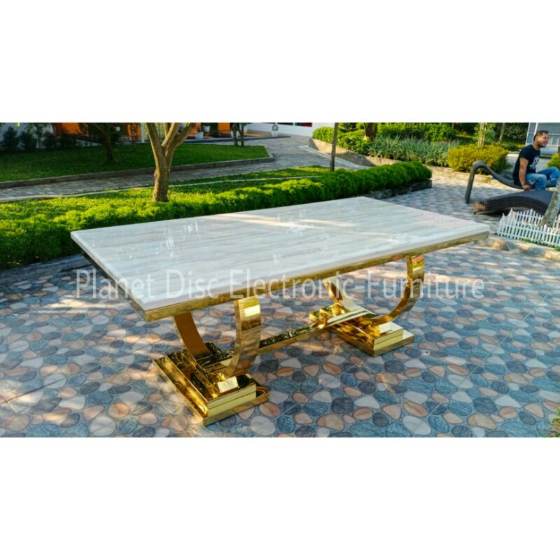 Meja Makan Marmer 200cm Dining Table Dining Set Meja Makan Stainless Gold Promo Murah