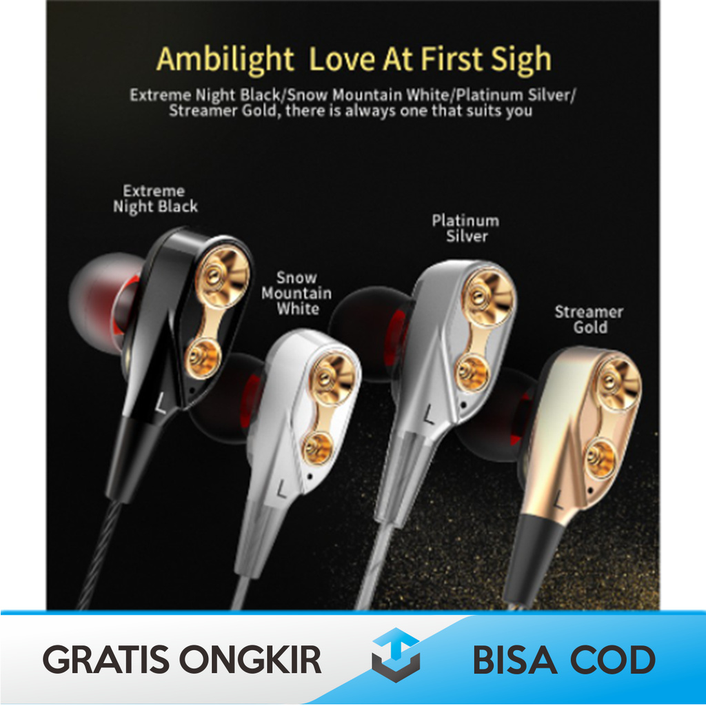 EARPHONE HEADPHONE ORIGINAL QKZ CK8 SUPER BASS DUAL DRIVER HIFI DENGAN MIC MURAH BERGARANSI