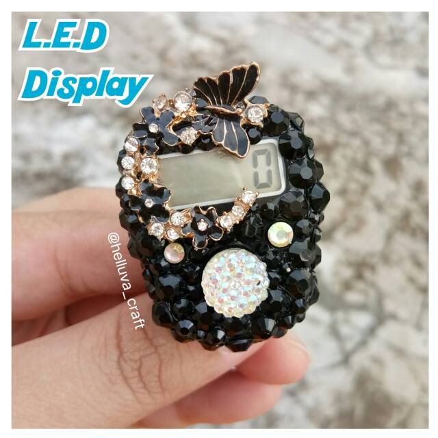 LED Cincin Tasbih Digital Swarovski Black Butterfly Zikir Counter Kado unik Muslimah Souvenir Cantik