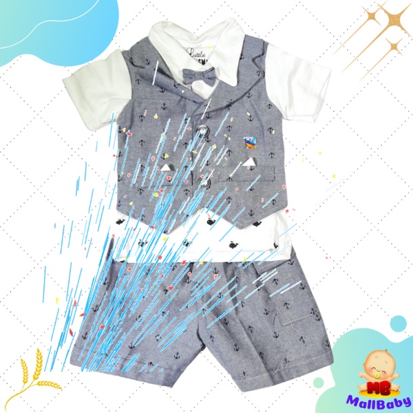 Baju Bayi Laki Laki 0 1 2 3 4 5 6 Bulan Setelan Baju Pesta Bayi Rompi Dasi - LG