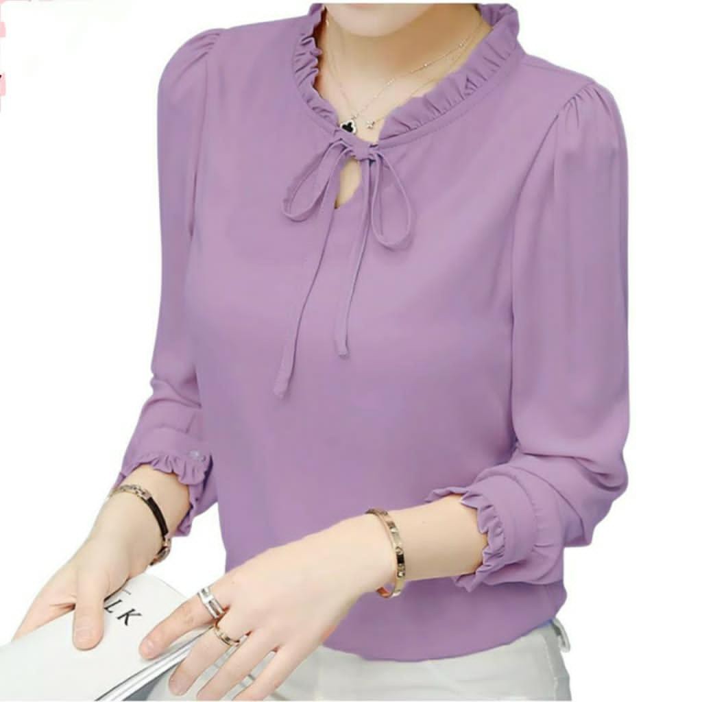 Tq88indonesia Fashion Blus Wanita Polos Lengan Panjang Terbaru  /  Blouse Aurelia /  Ootd / Baju Santai Cewek / Baju Atasan Wanita Kekinian