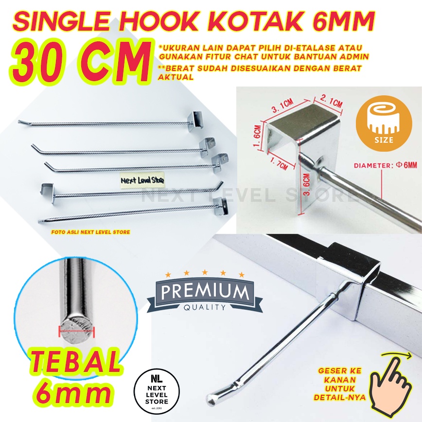 Single Hook Kotak Stainless 30cm 30 cm Cantolan Besi Tebal 6mm 6 MM Ram Rak - LINK GROSIR