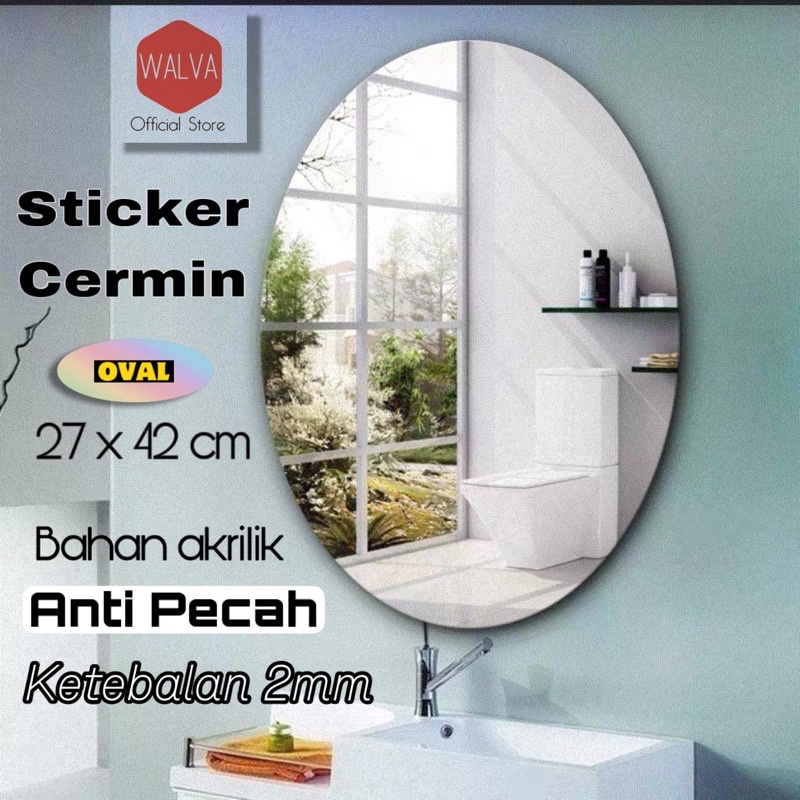 27x42CM 2MM CERMIN STIKER OVAL 3D DINDING KACA ACRYLIC WALLPAPER MIRROR 3D