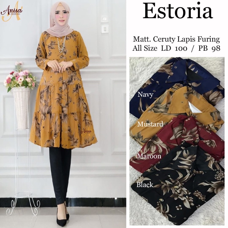 ESTORIA TUNIK/ TUNIK CERUTY MOTIF/ ATASAN PANJANG/ ATASAN MUSLIM/ CERUTY LAPIS FURING