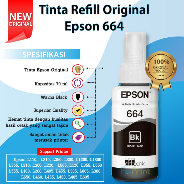 Tinta Printer Epson Original L355 L350 L360 L365 L455 L550 L555 L565 B21