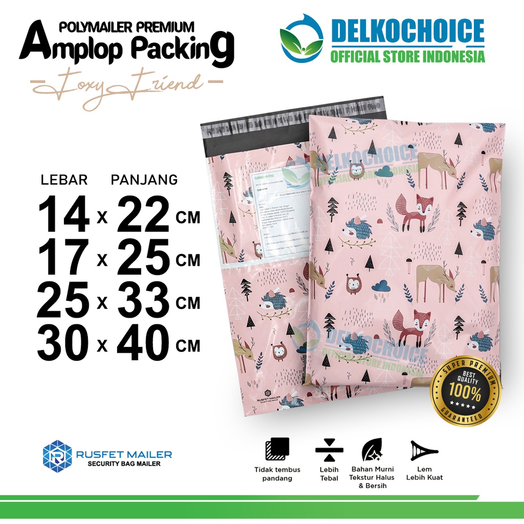 

Polymailer Motif FOXY FRIEND Amplop Plastik Packing Olshop Polimailer PREMIUM