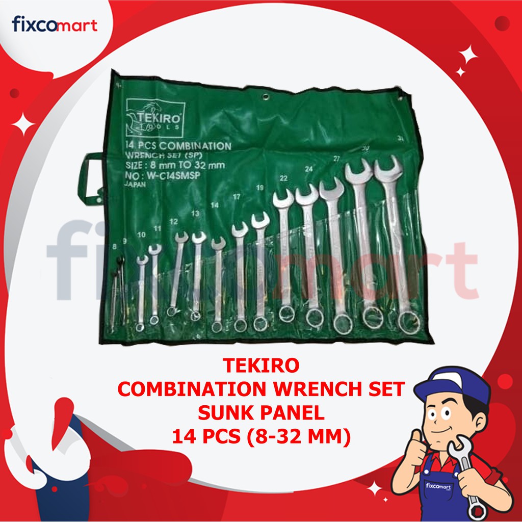 Tekiro Combination Wrench Set / Kunci Ring Pas Set 14 Pcs (8-32 Mm) Sunk Panel